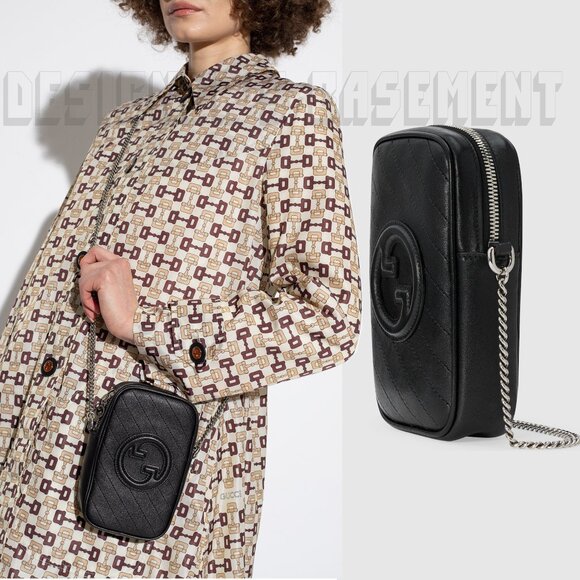 GUCCI black BLONDIE MINI Matelasse Leather Interlocking G Crossbody PHONE bag 🎁 - Picture 1 of 7